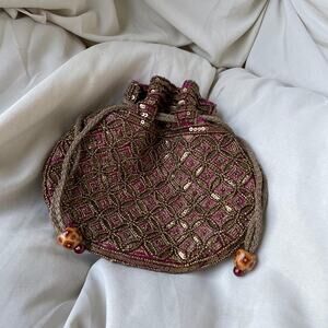 beaded satchel gold beads and sequins bag purse y2k vintage 2000s boho fairy